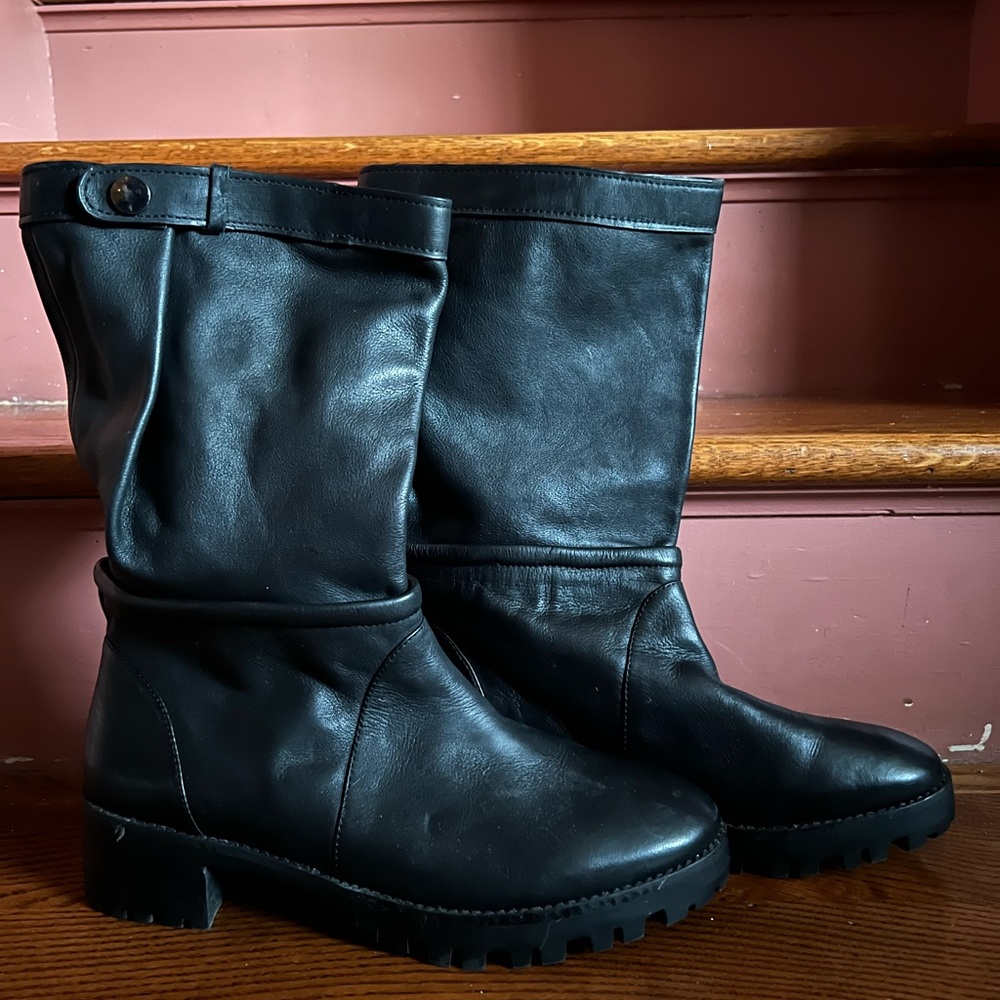 Zara Black Genuine Leather Combat Boots EU41